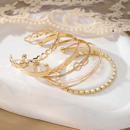 Golden Bangle Bracelets Set for Women, 14k Gold-Plated Multi Layer Stackable Cuff Bracelets, Personalized Boho Non Tarnish Adjustable Bangle Jewelry Gift for Her - color: 6PCS limitless