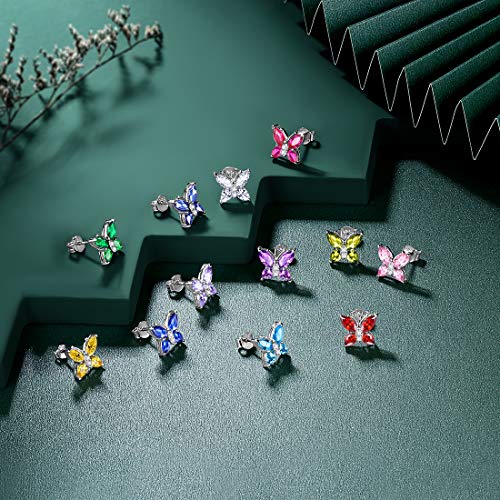 925 Sterling Silver Birthstone Butterfly Jewelry Women Crystal Animal Cute Butterflies Birthday Necklace/Earring/Ring/Bracelet Sets Birth Stone Statement Anniversary Jewellery - color: 1-B.February-Amethyst
