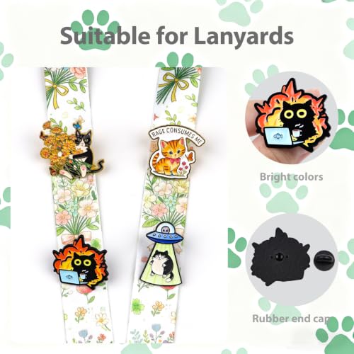 4/6/9/10/12/16/20PCS Cute Enamel Pins Bulk Set, Art Aesthetic Lapel Brooches, Humorous Quote Pins for Backpacks Jackets Hats Bags, Novelty Cool Badges for Women, Men, Teens, Kids - style: 14pcs Cat