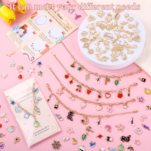 Wurosi 413Pcs Gold Charm Paperclip Charm Bracelet Making Kit for Beginner | Including Paperclip Chain Bracelets, Charms, Jump Rings, Gift Bags, Pliers for Crafts Beginner Supplies Gift - color: 413 Pcs Gold Bracelet