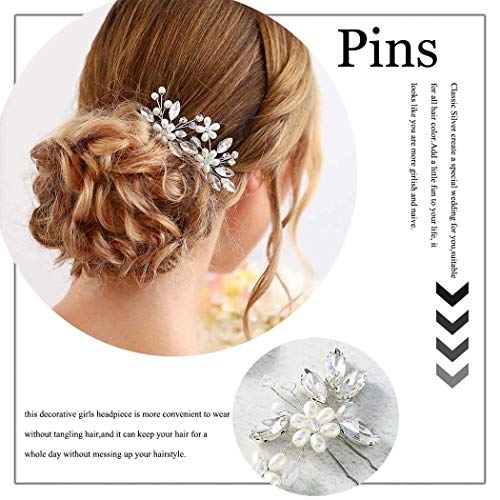 Catery Flower Bridal Hair Pins Pearl Wedding Hair Clips Accessories for Women Pack of 2 (Silver) - color: Silver