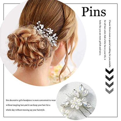 Catery Flower Bridal Hair Pins Pearl Wedding Hair Clips Accessories for Women Pack of 2 (Silver) - color: Silver