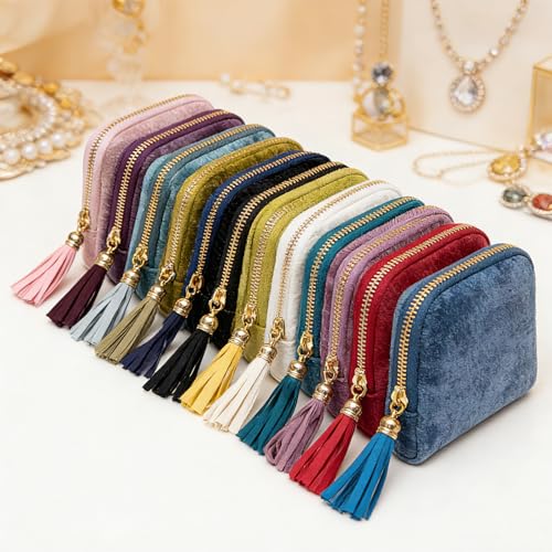 Women's Coin Purses Velvet Mini Travel Jewelry Case Bag with Tassel - color: A-Wine Red