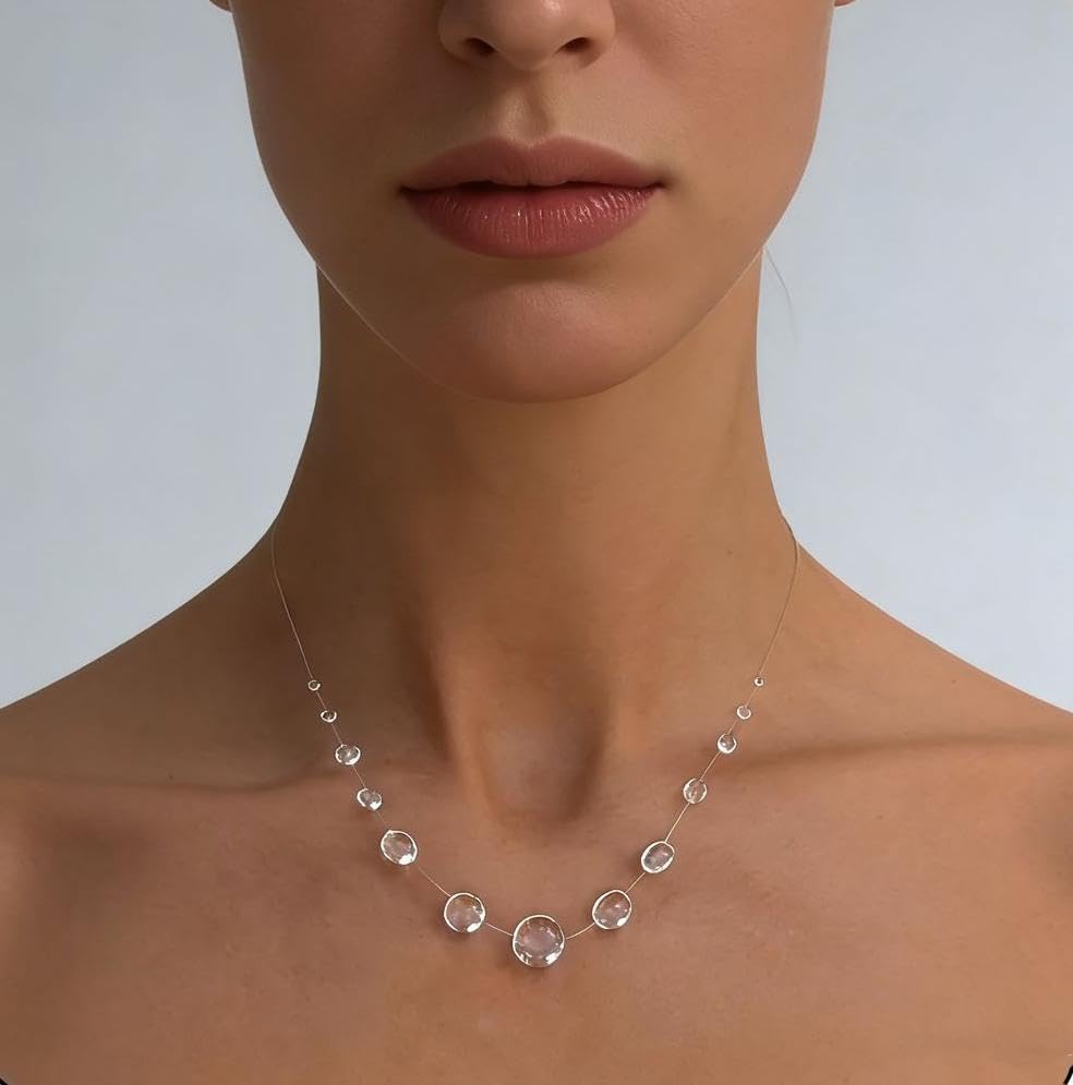 Water Drop Crystal Necklace for Women Simple Clear Minimalist Pendant Necklace Dew Drop Fashion Chain Choker Jewelry Gifts for Women