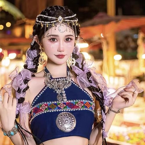 Moon Stars Tassel Pendant Necklaces Big Moon Clavicle Necklace Star Tassel Collarbone Chain Fashion Moon Choker Celestial Star Long Tassel Neck Accessories Jewelry for Women - color: Silver