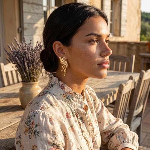 Chunky Gold Plated Flower Statement Drop Earrings for Women | Hypoallergenic 18K Gold Plated Textured Petal Wing, Large Statement Dangle Earrings for Wedding Party - color: Golden Butterfly-1
