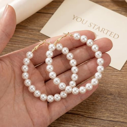 Large Hoop Pearl Earrings, Bridesmaid Pearl Circle Earrings | premium alloy+faux pearl, french hooks for a secure closure, geometric unique shapes, lightweight comfortable