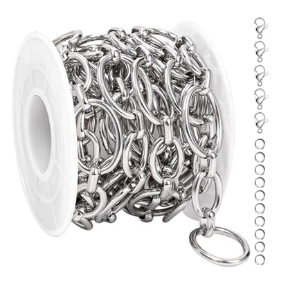 UMAOKANG 2 Meters Stainless Steel Jewelry Making Chains Bulk on Spool Oval Link Chain DIY Decorative Chain - color: Oval Silver