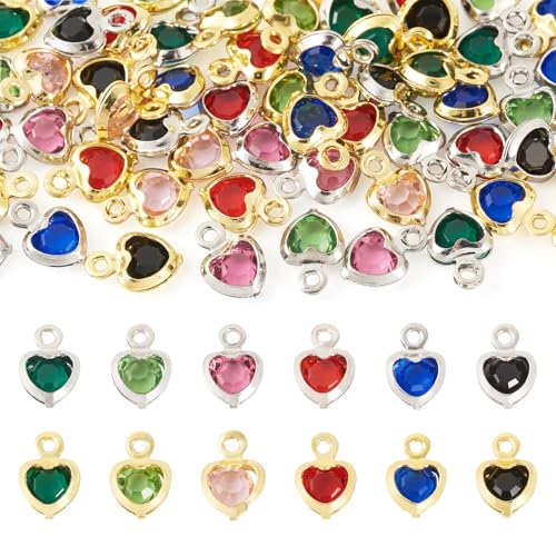Elecrelive Crystal Heart Charms Rhinestone Heart Pendants Valentine Charms for Necklace Bracelet Earring Wedding Jewelry - color: 12 Colors, 7.5x5mm