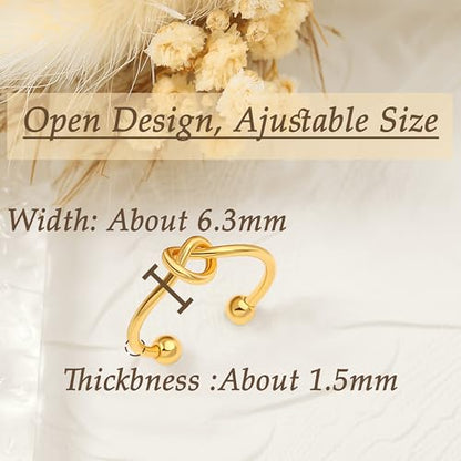 POTESSA 18K Gold Plated Open Rings for Women Wide Band Link Chain Ring Simple Stacking Finger Jewelry Size #4 - #9 - color: Gold Knot Ring