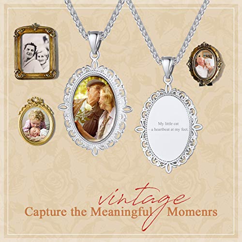 Custom4U Personalized Photo Necklace - Custom Heart/Oval/Round Charm Necklaces with Picture + Chain Adjustable - Stainless Steel/Acrylic Pendant Memorial Jewelry Christmas Gifts for Women - color: E-Silver Color