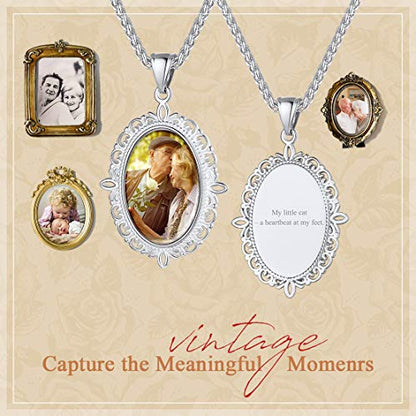Custom4U Personalized Photo Necklace - Custom Heart/Oval/Round Charm Necklaces with Picture + Chain Adjustable - Stainless Steel/Acrylic Pendant Memorial Jewelry Christmas Gifts for Women - color: E-Silver Color
