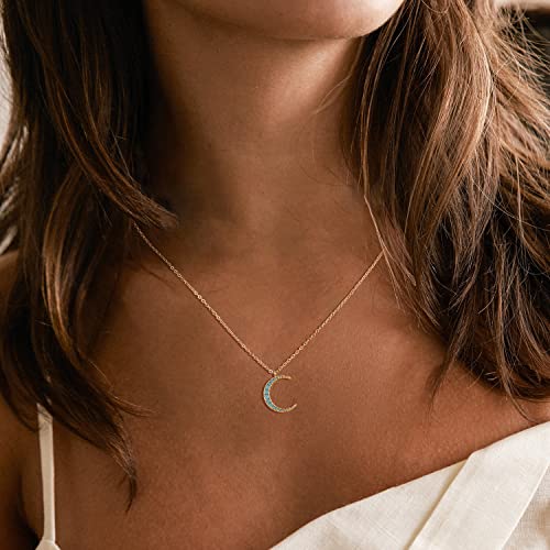 MTMY Gold Moon Pendant Necklace for Women,14K Gold Plated Dainty Chain Crescent Moon Sun Star Necklace Jewelry - style: turquoise moon