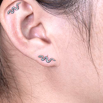 limerencia G23 Hypoallergenic 18g Flat Back Stud Earrings | F136 Implant Grade Titanium Pressfit Threadless Push Pop in Cartilage Helix Labret Lip Monroe Tragus Flat Back Piercing Studs - color: Snake Silver