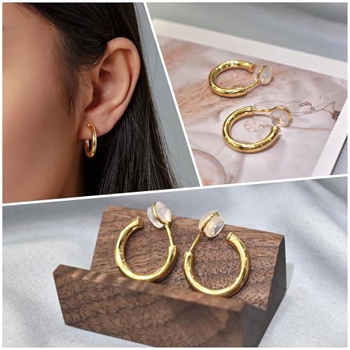 Clip on Earrings for Women, 14K Real Gold Plated Non Pierced Hoop, Clip on Hoops for Non Pierced Ears Gold and White Gold - color: 20mm Hoop Gold