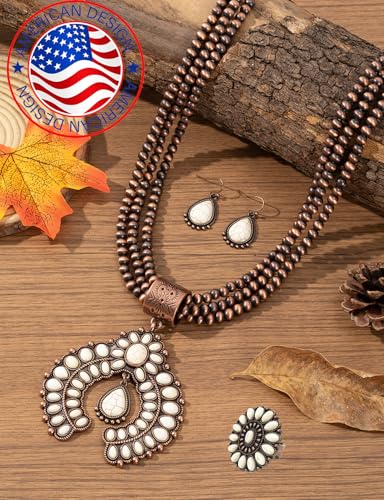 TOPACC Western Jewelry Set for Women Navajo Pearl Necklace Turquoise Cowgirl Accessories for Country Concert Outfit - color: D-White