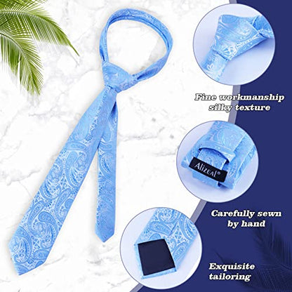 Alizeal Mens Gradient Paisley Necktie and Pocket Square Set | Elegant Design Perfect for Weddings Banquets Business Formal Events - color: 170-light Blue