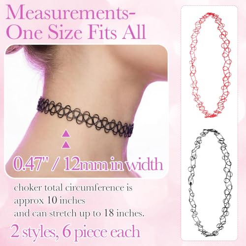 PAGOW Tattoo Choker Set, Stretchy 90s Choker Necklace, Adjustable Retro Y2K Gothic Grunge Chokers Jewelry Accessories - color: Black,Red,12Pcs