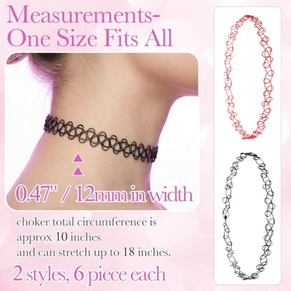 PAGOW Tattoo Choker Set, Stretchy 90s Choker Necklace, Adjustable Retro Y2K Gothic Grunge Chokers Jewelry Accessories - color: Black,Red,12Pcs