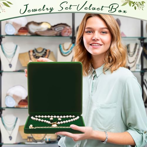6 Pcs Velvet Jewelry Set Box Jewelry Display Case Earring Ring Bracelet Necklace Gift Box Pearl Necklace Storage Case for Mother's Day Wedding Travel Anniversary(Green) - color: Green