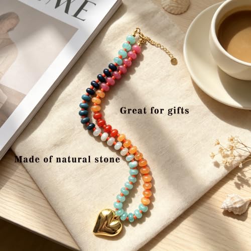 Gemstone Beaded Natural Stone Heart Pendant Necklaces for Women - color: Natural Stone Necklace-2