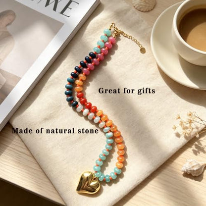 Gemstone Beaded Natural Stone Heart Pendant Necklaces for Women - color: Natural Stone Necklace-2