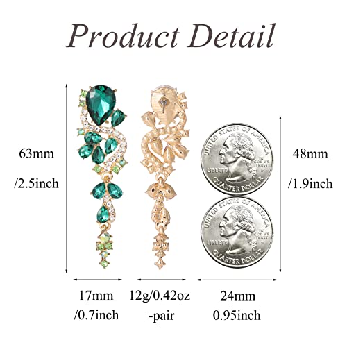 Fashion Rhinestone Statement Drop Dangle Earrings Long Colorful Crystal Bridal Wedding Teardrop Chandelier Earrings for Women Prom Pageant - color: Green