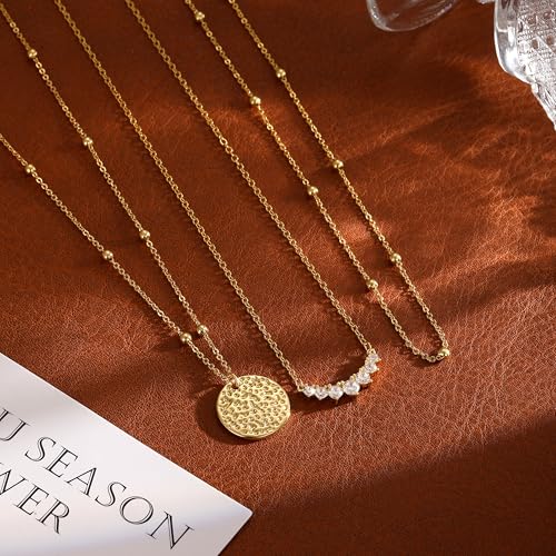 Gold Necklace for Women 14K Gold Plated Layered Necklaces Dainty Pendant Necklace Cute Stack Necklaces Set Fashion Jewelry Gift for Her - style: circle4-gd