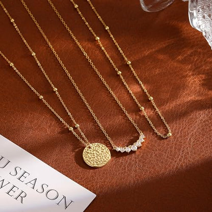 Gold Necklace for Women 14K Gold Plated Layered Necklaces Dainty Pendant Necklace Cute Stack Necklaces Set Fashion Jewelry Gift for Her - style: circle4-gd