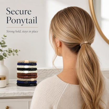 10-Piece Hair Ties: Soft Knitted Hair Tie for Thick/Coarse/Curly Hair. Gentle Hair Ties No Damage—Secure & Protect Strands (Classic) - color: Classic