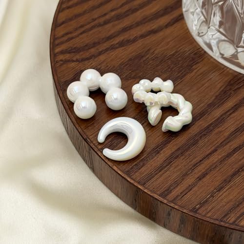 Chunky Resin Ear Cuffs Earrings for Women 4Pcs Colorful Non Piercing Clip On Cartilage Hoop Earrings Trendy Jewelry - color: White