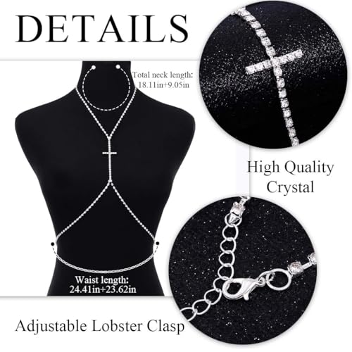 Urieo Rhinestone Bra Chain Crystal Body Chain Jewelry for Women - style: Silver