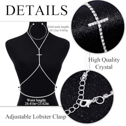 Urieo Rhinestone Bra Chain Crystal Body Chain Jewelry for Women - style: Silver