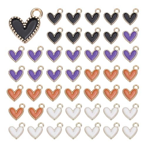 MECCANIXITY Enamel Alloy Heart Charm,Valentine Heart Pendants Love Jewelry Making Charm for DIY Necklace Bracelet Earrings Keychain - color: Black/White/Purple/Orange