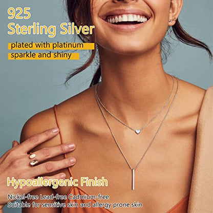 PROSILVER 925 Sterling Silver Necklace for Women Dainty Pendant Necklace | Hypoallergenic 925 Sterling Silver, Cute Small Pendant, Star/Heart/Moon/Triangle/Bar/Round Necklace Silver with Gift Box - color: 01 Sliver, style: 03 Vertical Bar