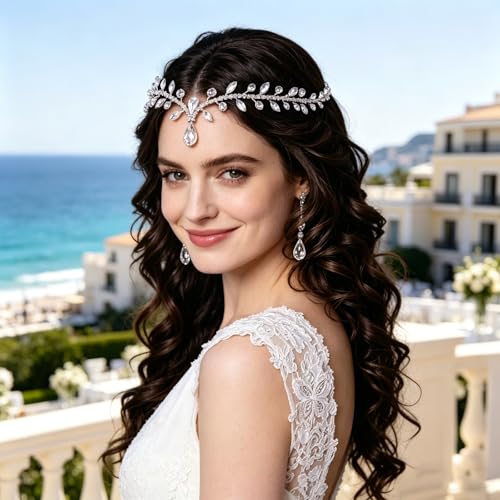 Rhinestone Bridal Forehead Head Chain Wedding Headband | Silver & Gold Crystal Pendant Headpiece Festival Costume Bridal Hair Accessories for Women