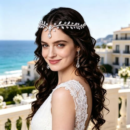 Rhinestone Bridal Forehead Head Chain Wedding Headband | Silver & Gold Crystal Pendant Headpiece Festival Costume Bridal Hair Accessories for Women