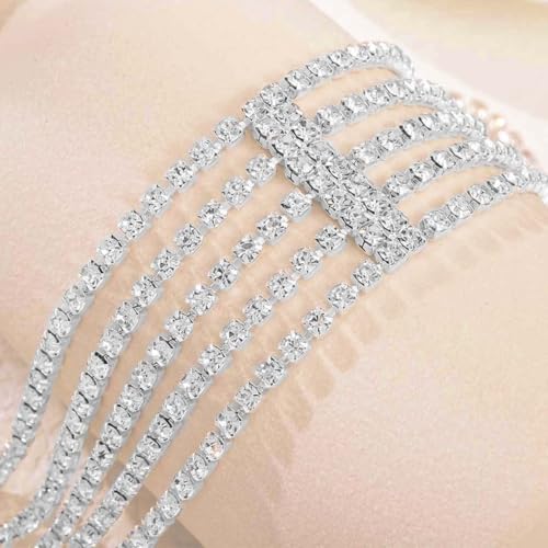 Gold Bridal Head Chain for Women Crystal Headpiece Elastic Layered Wedding Flapper Forehead Jewelry - color: Silver