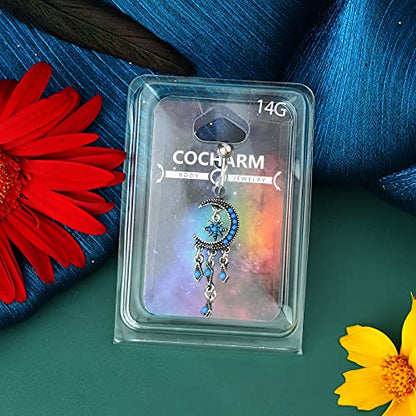 COCHARM Moon Dangle Belly Button Rings for Women 14g Belly Rings Dangling Cute Nave Rings Boho Belly Navel Piercing Jewelry…