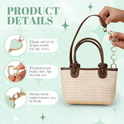 Sureio 5 Pcs Bag Extender Chain Pearl Purse Chain Ribbon Bow Keychain Extender Bag Strap Purse Charms Accessories for Handbag - color: Green and Gold
