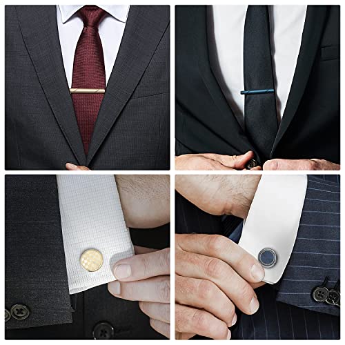 wynameleri Cufflink and Tie Clip Set for Men, 12 PCS Necktie Bars and Cuff Links Formal Business Dress Shirts Buttons Case Packed - color: T0408017