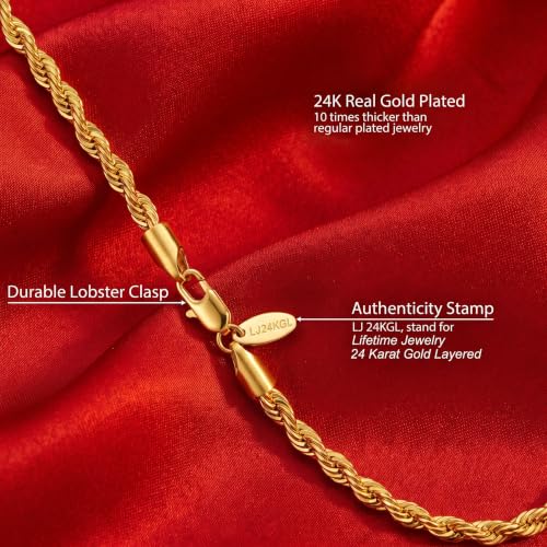 LIFETIME JEWELRY Womens Gold Anklet 5mm Rope Chain Ankle Bracelet 24k Real Gold Plated - color: Gold