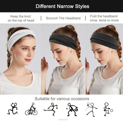YONUF Fashion Headbands For Women Wide Headband Yoga Workout Head Bands Hair Accessories Band Black White Gray 6 Pack - color: Black/White/Gray