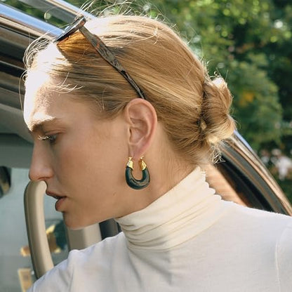 Chunky Hoop Earrings for Women, Lightweight Statement Daily Wear Gifts - color: green