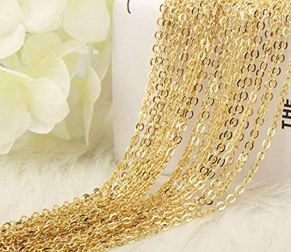 Wholesale 12 PCS Gold Plated Brass Flat Cable Chain (18 Inch(1.5MM)) | Finished Necklace Chains Bulk for Jewelry Making - color: Gold, size: 18 inch-0.059 inch