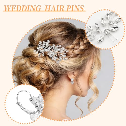 6 Pieces Crystal Bride Hair Accessories and Earrings.Sliver Wedding Hair Pins with Rhinestones for Bride Bridesmaids Women Girls. - color: Style3