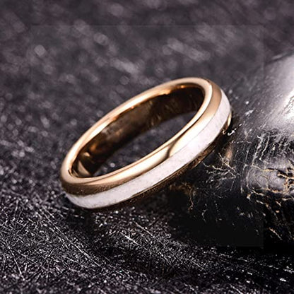 Vakki 4mm 6mm Womens Rose Gold Tungsten Carbide Ring with Mother of Pearl Shell/Marble Inlaid Wedding Band Comfort Fit Size 5-12 - color: D-4mm-Rose Gold & Marble