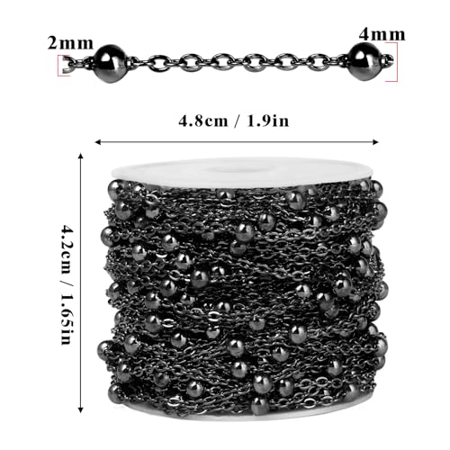 33FT 2mm Gunmetal Black Satellite Bead Chains Roll Bulk for Jewelry Making | 304 Stainless Steel Ball Beaded Cable Link Chains Spool for Necklace DIY Craft - color: Black Big Beads Satellite Cable Chain