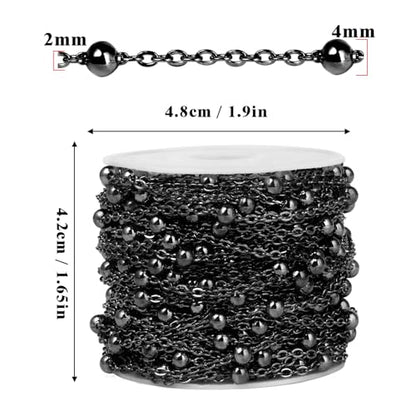 33FT 2mm Gunmetal Black Satellite Bead Chains Roll Bulk for Jewelry Making | 304 Stainless Steel Ball Beaded Cable Link Chains Spool for Necklace DIY Craft - color: Black Big Beads Satellite Cable Chain