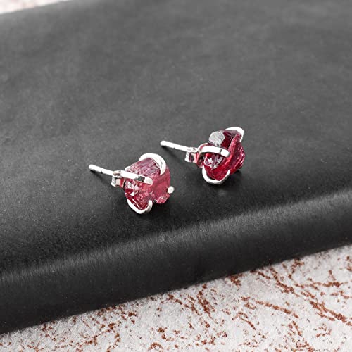 925 Sterling Silver Raw Gemstone Stud Earrings for Women & Girls | Handmade Minimalist Birthstone Earrings | Hypoallergenic Everyday Jewelry | Gift for Her, Birthday, Anniversary, Christmas